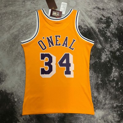 NBA 34 Shaquille O'neal Lakers 1996-97 Maillot Retro jaune imprimé